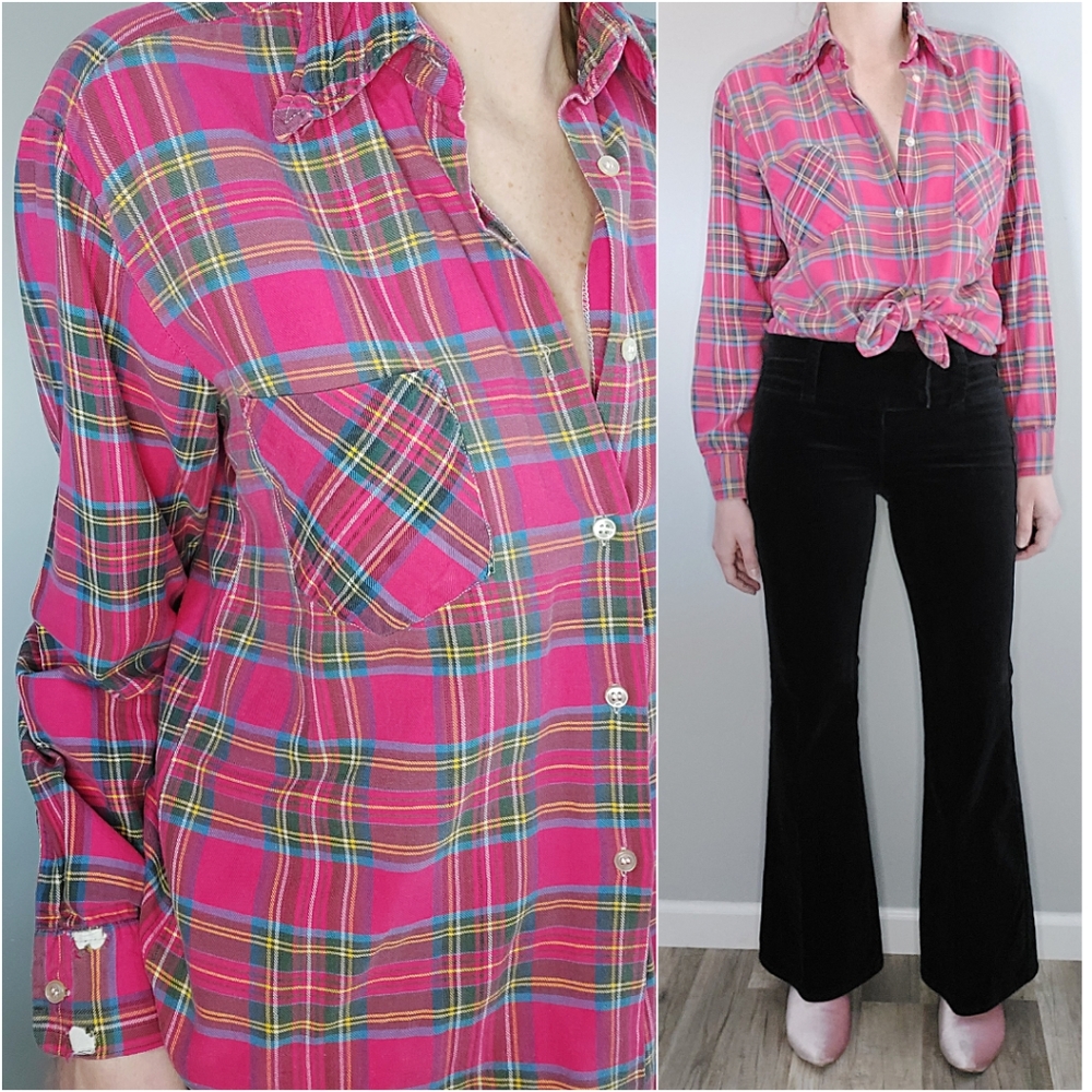 Vintage 70s Plaid Flannel Button Up Medium
